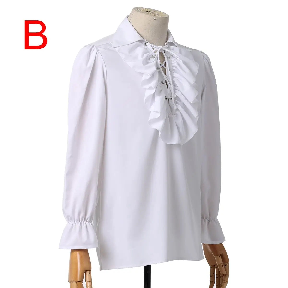 Men Pirate Shirt Vampire Prince Poet Shirts Medieval Buccaneer Frills Lace Up Renaissance Vintage Gothic Viking Blouse Tops White B