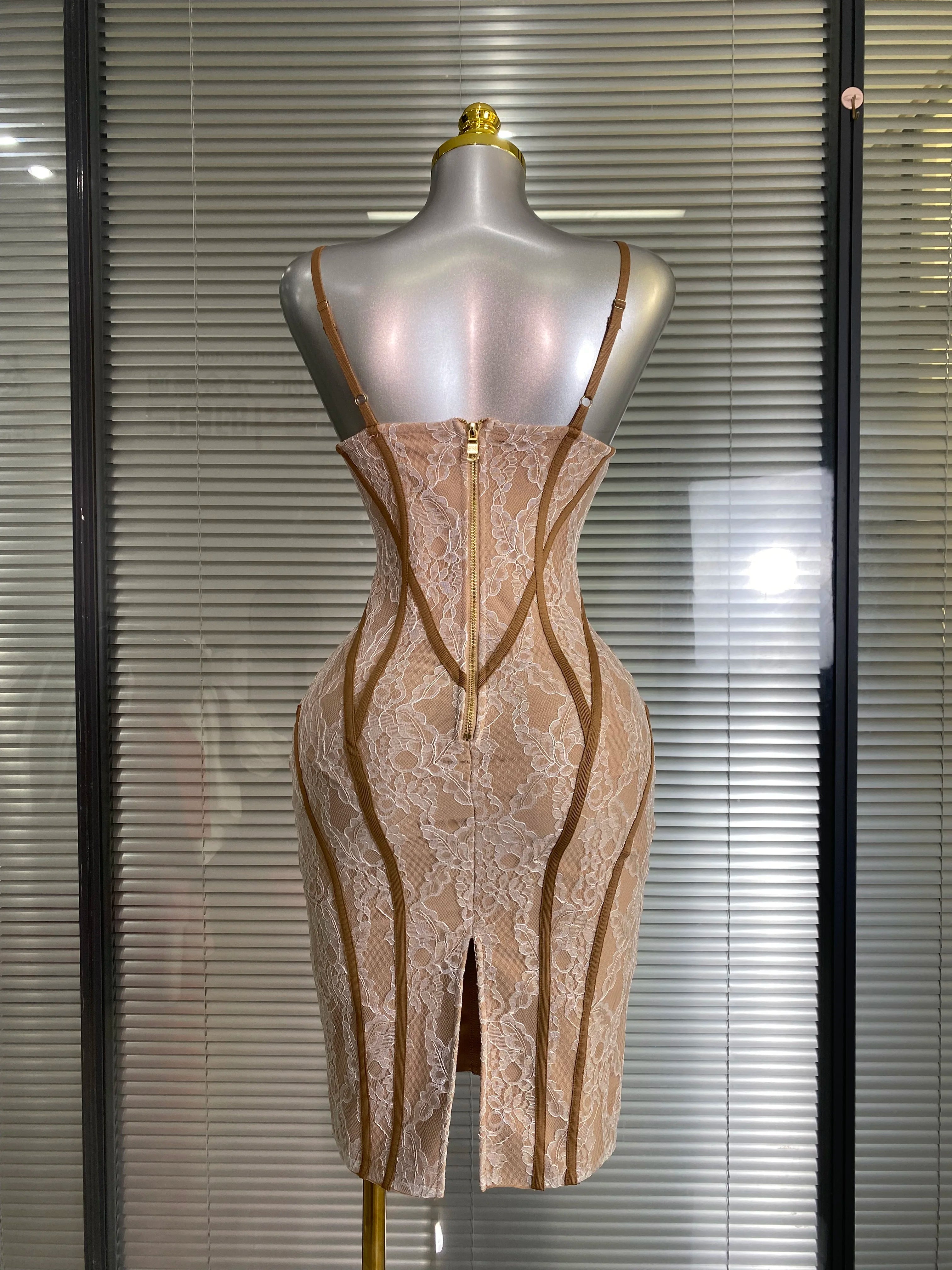 Vestido New INS Sexy Women Lace Midi Bandage Dress Celebrity Elegant High Street Knitted Bodycon Party Dress