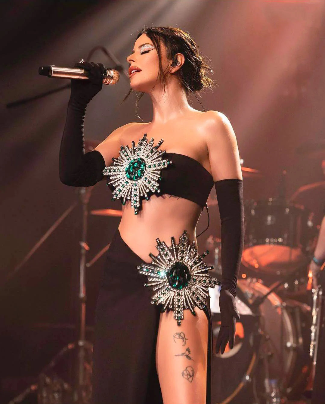 Fantasia de celebridade para performance em palco, bandagem sexy feminina, 2 peças, bodycon, vestido longo, boate, festa, aniversário