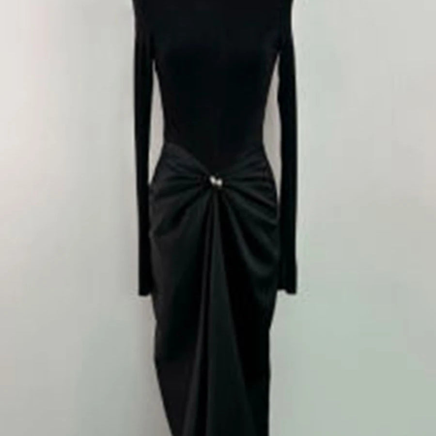 TWOTWINSTYLE Slimming Two Piece Sets for Women High Neck Long Sleeves Minimalism Top High Waist Patchwork Folds Skirt Female New