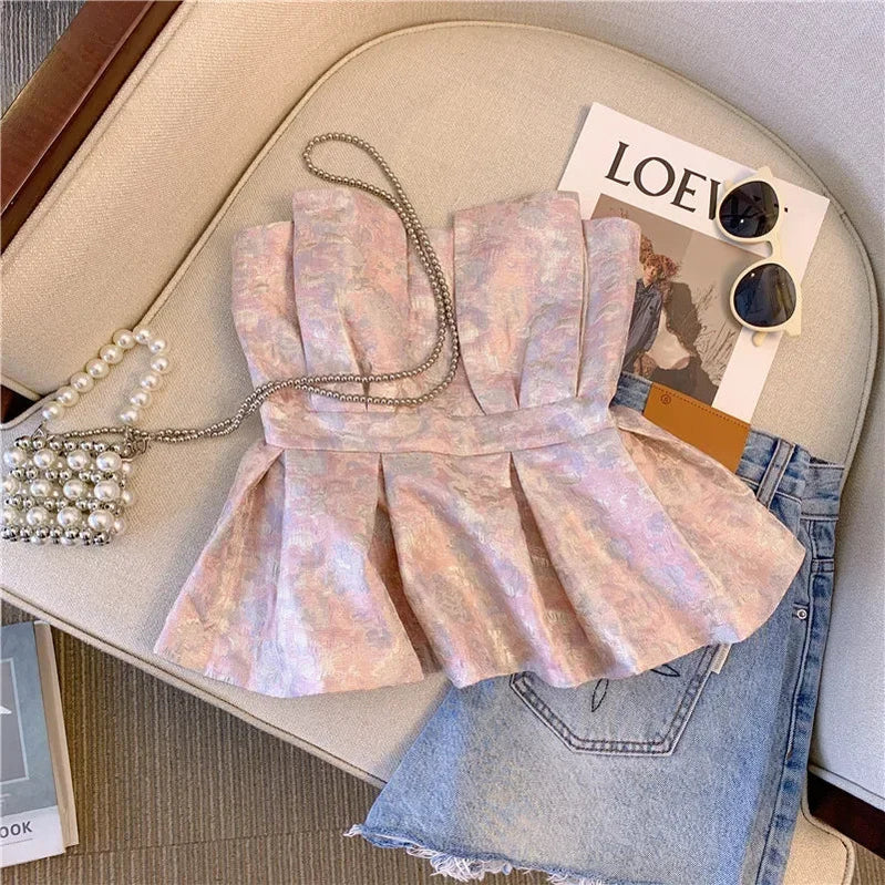 Women Pink Crop Top Vest Y2k Sleeveless Off Shoulder Tank Tops Vintage Fashion Off Shoulder Summer Kawaii Camisole Clothes 2024 Pink