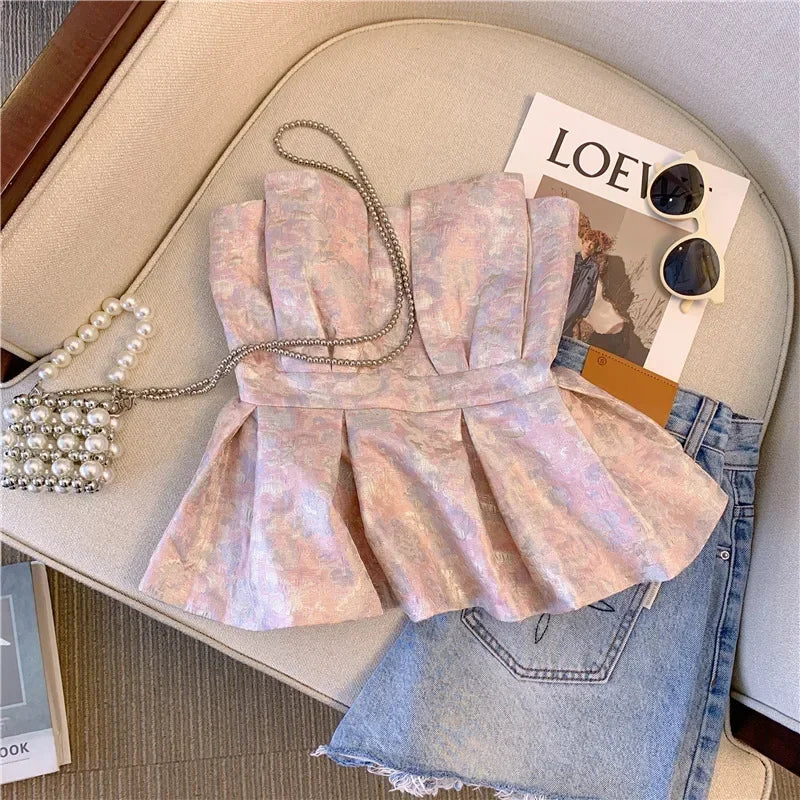 Women Pink Crop Top Vest Y2k Sleeveless Off Shoulder Tank Tops Vintage Fashion Off Shoulder Summer Kawaii Camisole Clothes 2024 Pink