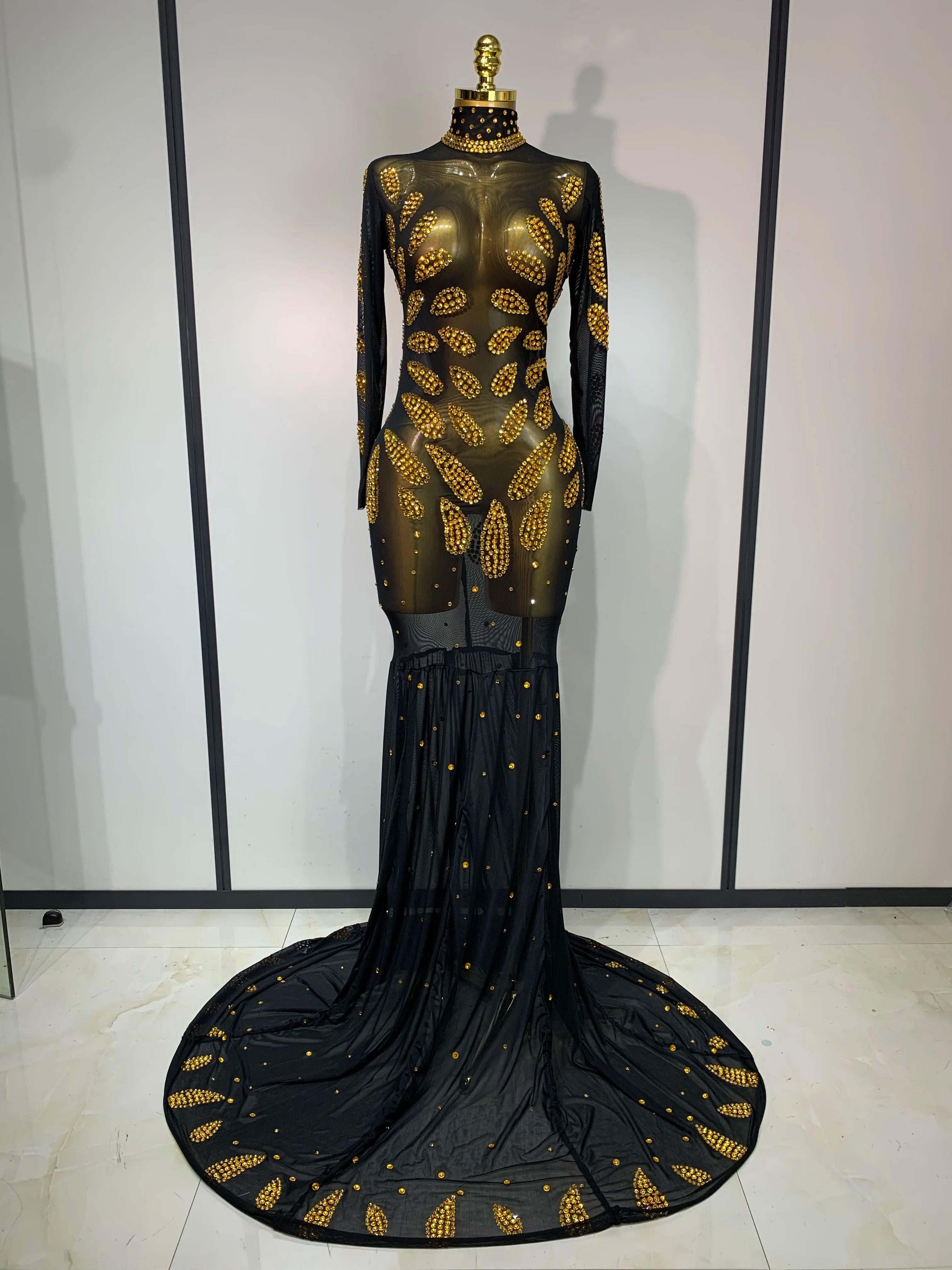 High Quality Stage Perform Dress Sexy Mesh Transparent Maxi Long Dress Nightclub Outfit Singer Dance Costume Elegant Party Dress