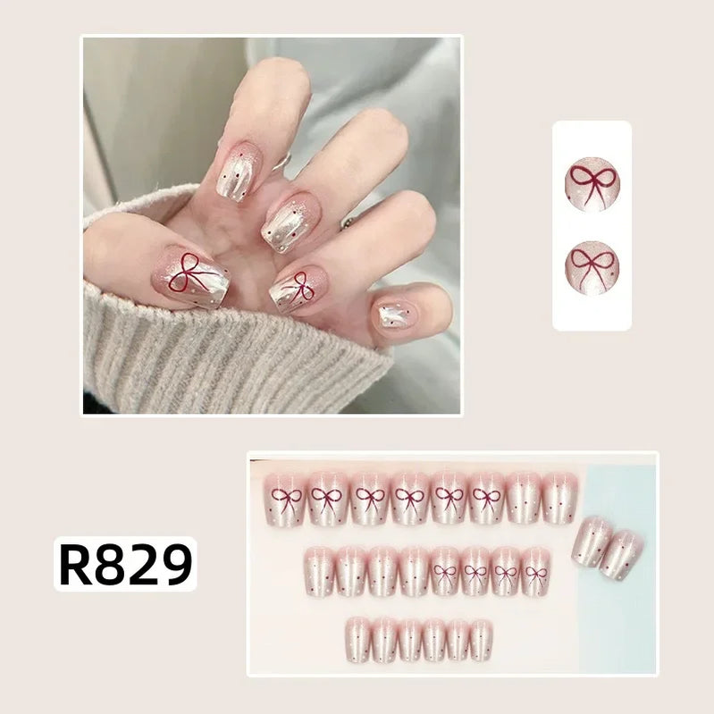 24Pcs/set French Gold Border Nail Elegant&Trendy Wearable Nails for Women Girl New Edition Removable Nail