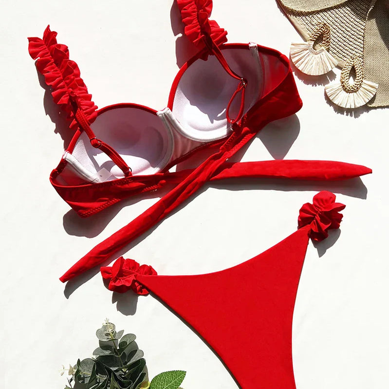 Push Up Bikini Set Women 2023 Swimsuit Sexy Bow Biquini Lace Up Summer Bathing Suit Lady Two Pieces Swimwear Woman Beachwear L