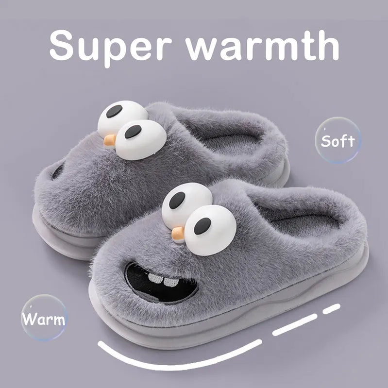 Lovely Cute Cat Slippers Fluffy Furry Women Home Platform Slippers Men Winter Plush Slides Indoor Fuzzy Slippers Cotton Shoes StyleC-Gray
