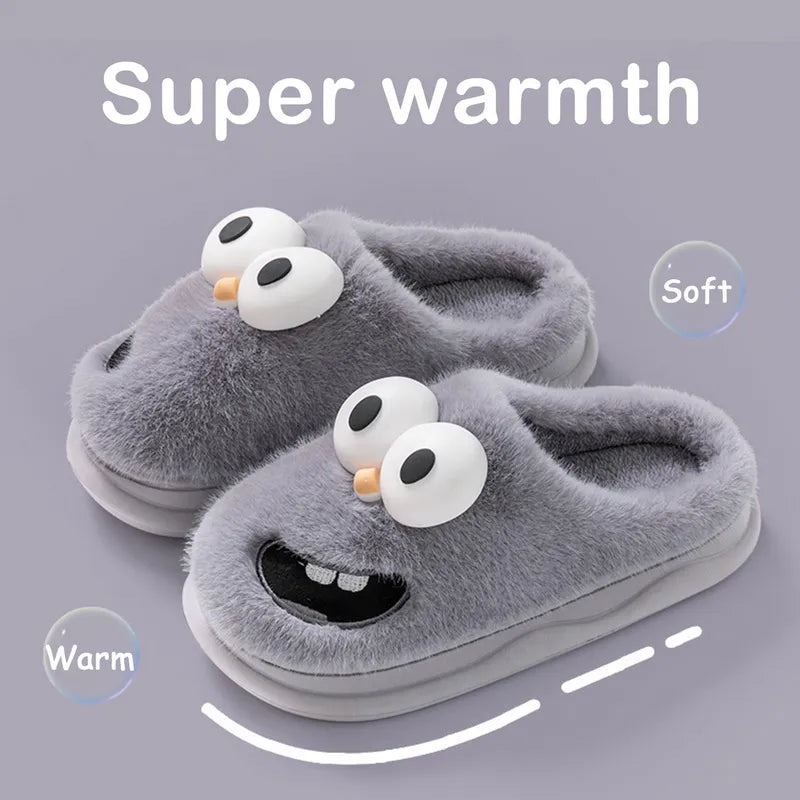 Lovely Cute Cat Slippers Fluffy Furry Women Home Platform Slippers Men Winter Plush Slides Indoor Fuzzy Slippers Cotton Shoes StyleC-Gray