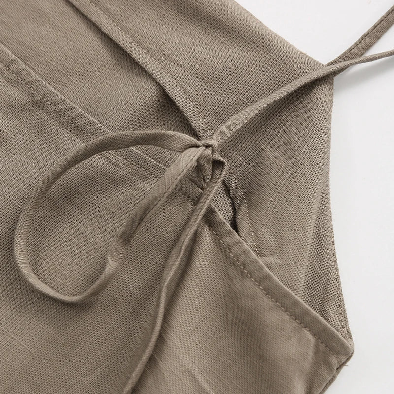 Cotton Linen Dress For Women Sexy Sleeveless Back Bandage Lace Up Chic Holiday Beach Sundress Ladies Dresses Summer Sale