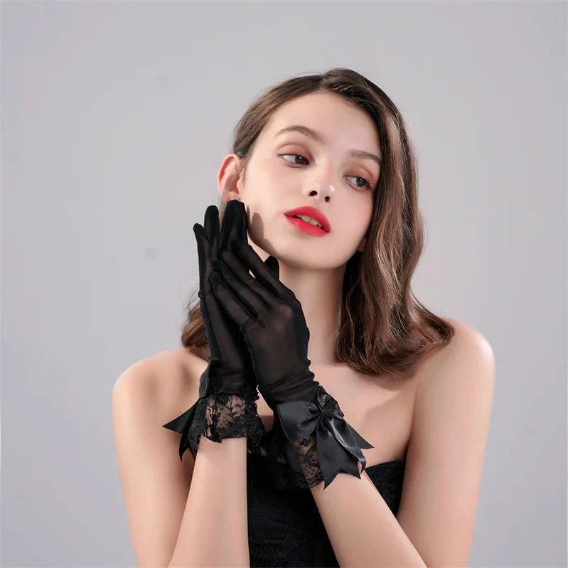 New Original Vintage Gloves Hepburn Black Satin Thin Bowknot Stage Banquet Bride Accessories ST-0048-A