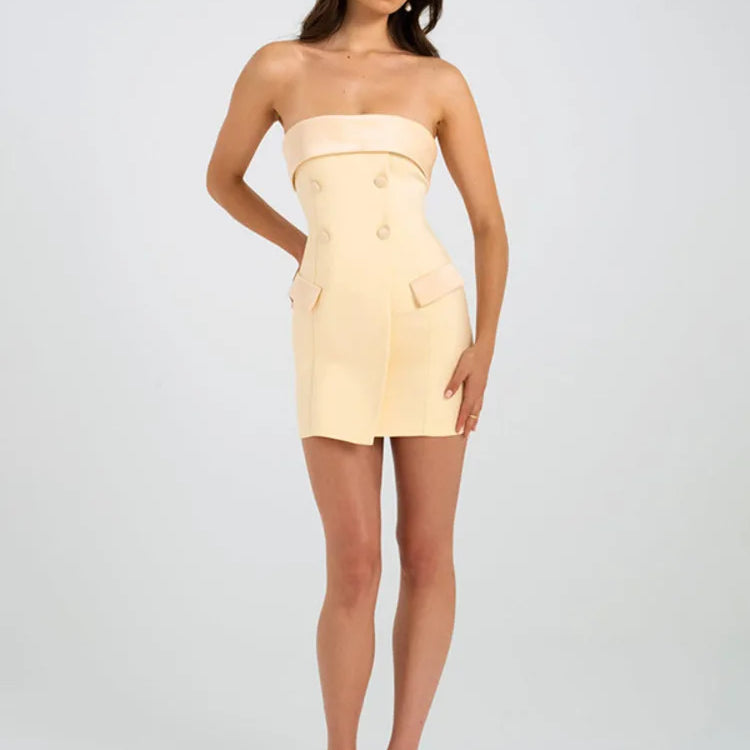 Off-shoulder Strapless Sexy Mini Dress For Women Fashion Two Pocket Backless Slim Club Party Sexy Dress Clubwear