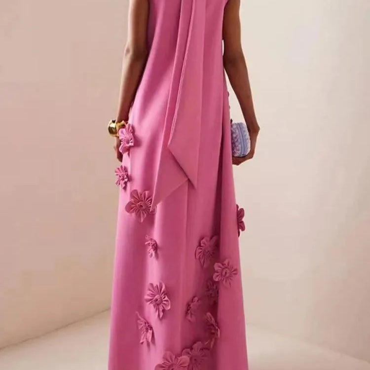 TWOTWINSTYLE Patchwork Appliques Chic Dress For Women Stand Collar Sleeveless High Waist Spliced Lace Up Elegant Dresses Female