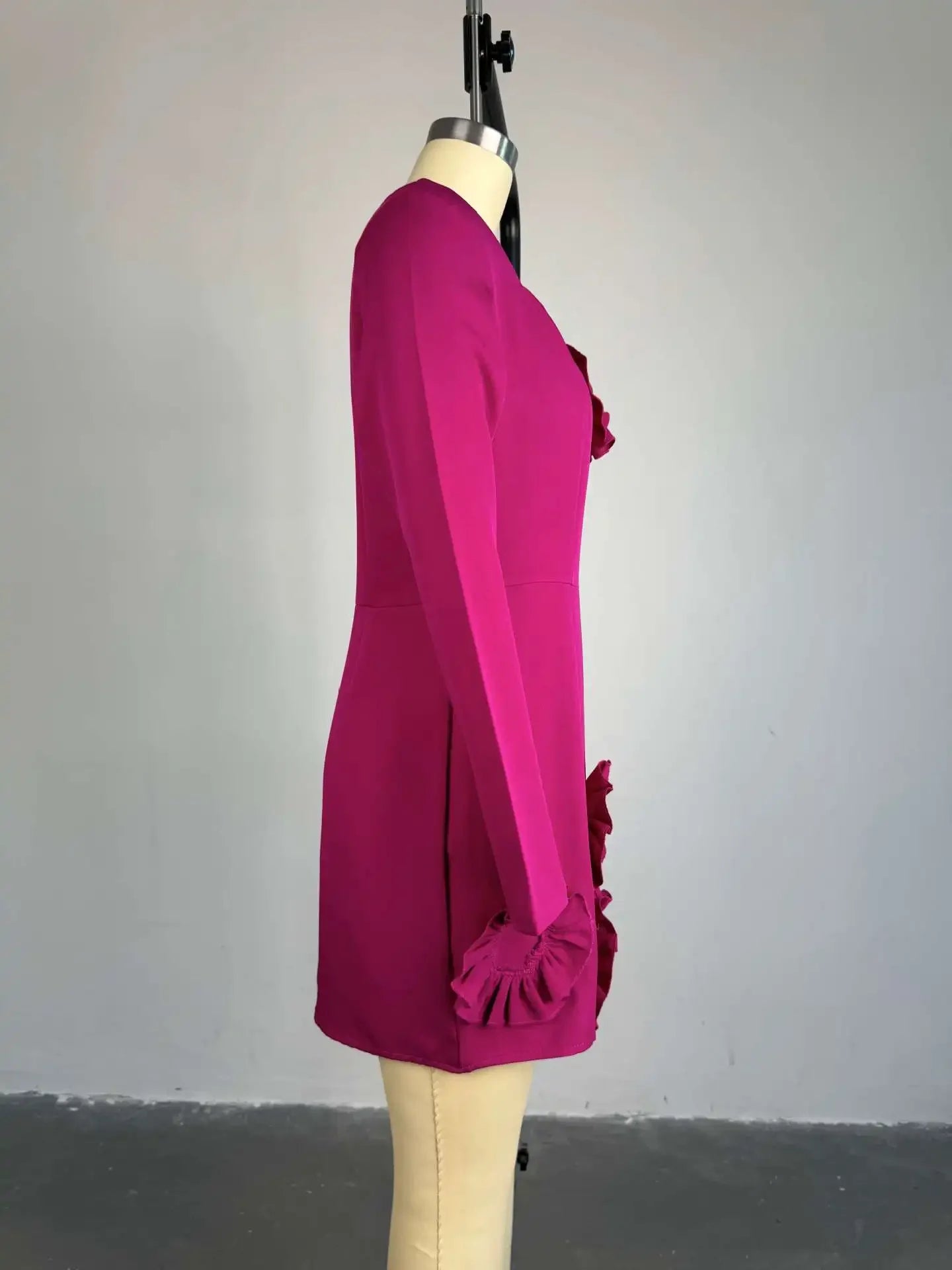 CM.YAYA Women Strapless Mult 3D Flower Long Sleeve Bodycon Mini Dress Sexy Birthday Evening Night Party Club Vestidos Dresses