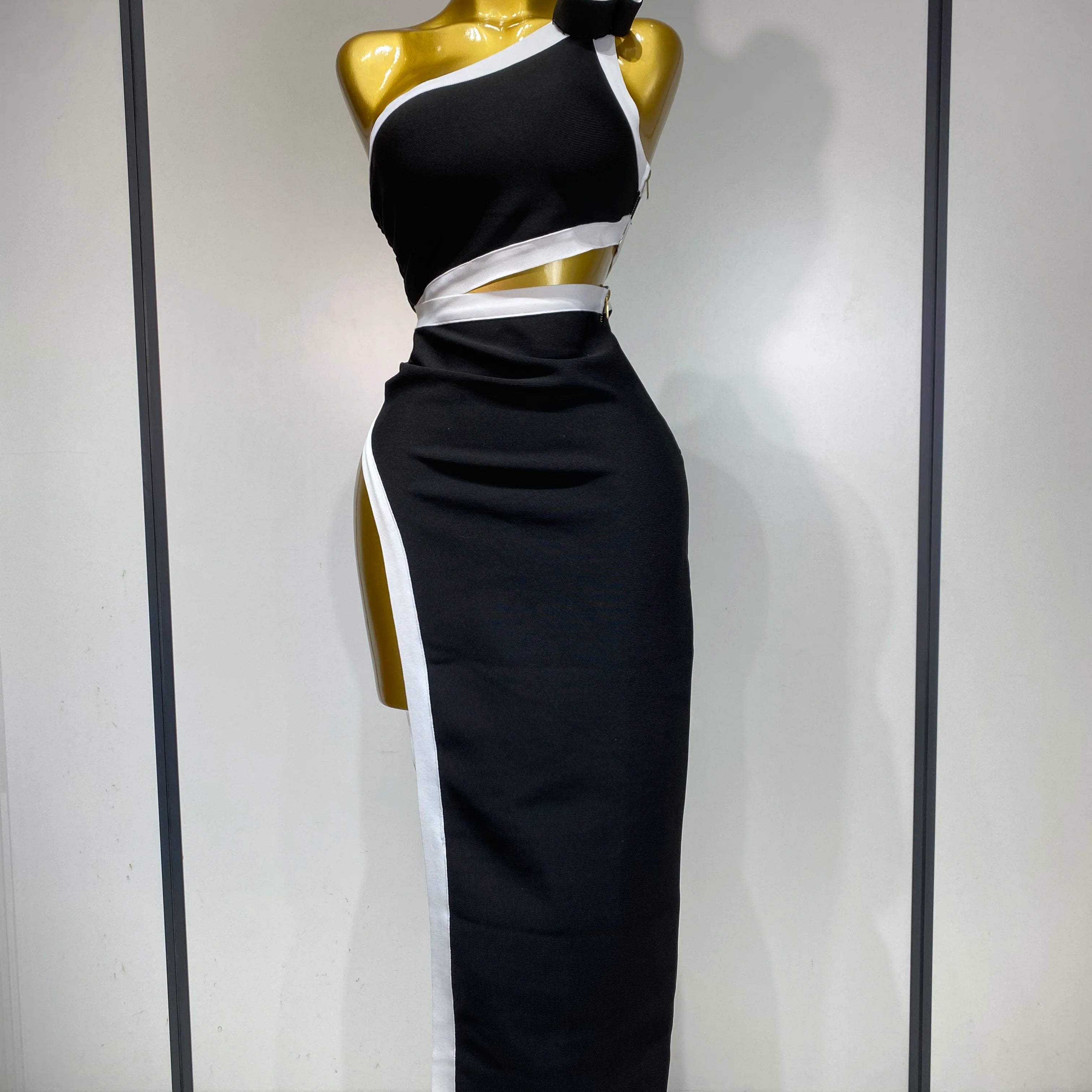 Women Celebrity Sexy One Shoulder Cut Out Split Maxi Long Bodycon Bandage Dress 2025 Elegant Evening Club Birthday Party Dress