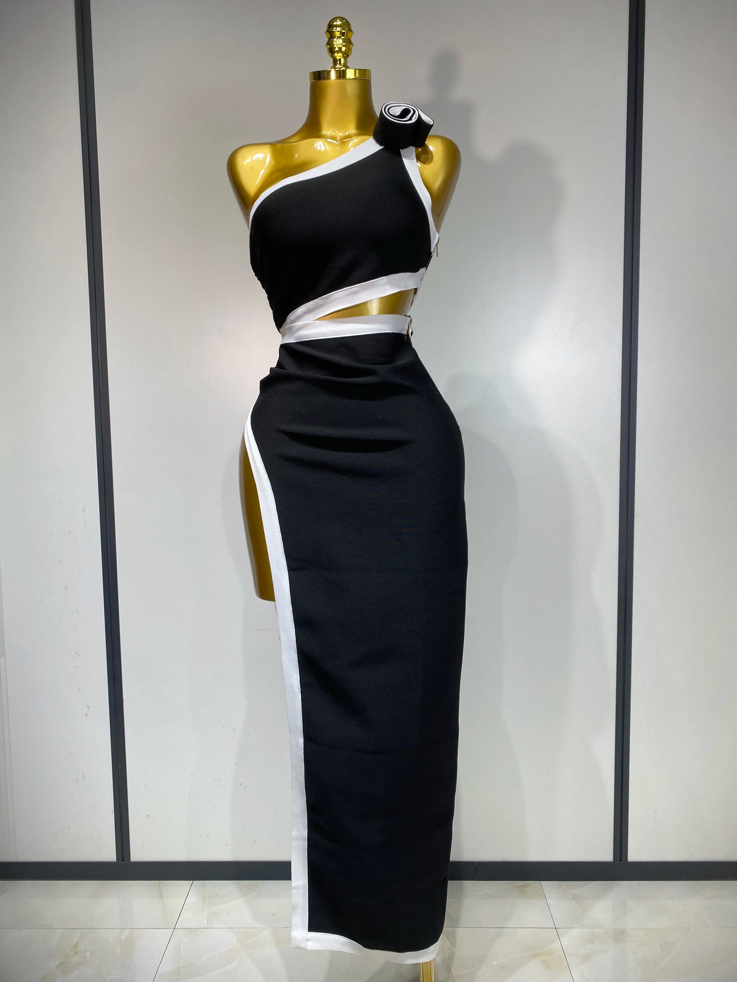 Women Celebrity Sexy One Shoulder Cut Out Split Maxi Long Bodycon Bandage Dress 2025 Elegant Evening Club Birthday Party Dress