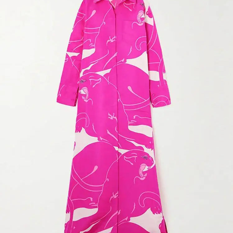 Bohohipei New Female Printed Elegant Lapel Shirt Dresses New Spring Autumn Long Sleeve Single-Breasted Casual Outwears