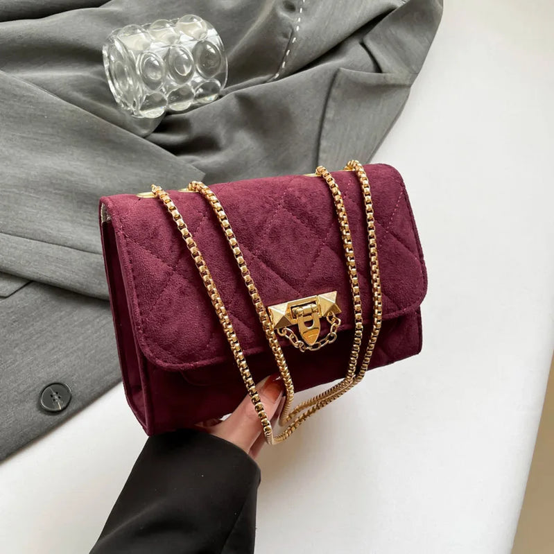 Imitation Suede Women Chain Shoulder Bags Solid Color Flap Bag New Female Small Underarm Bag Fashion Commute Crossbody Bag