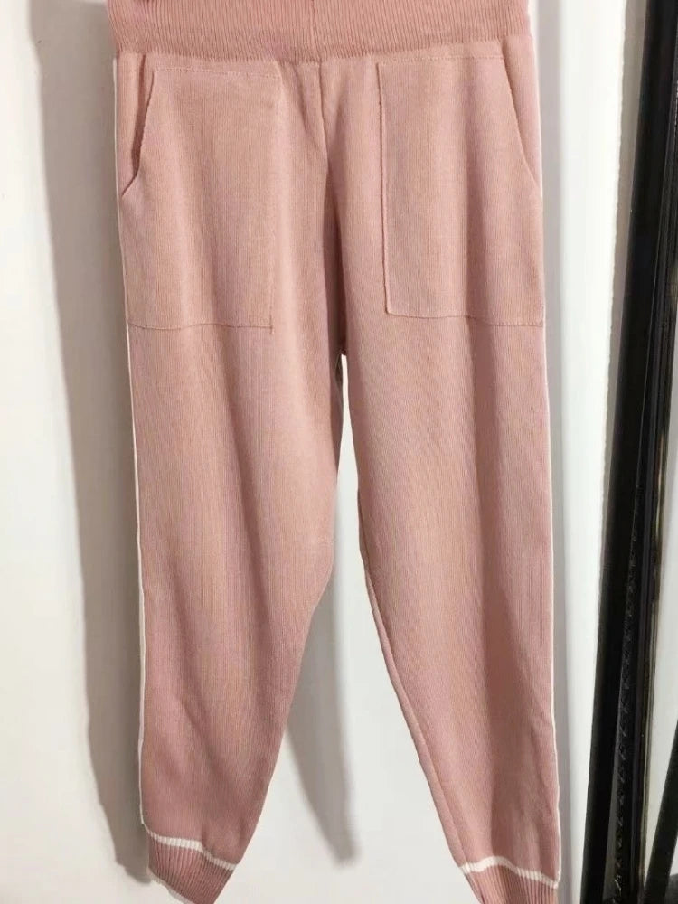 Knitted Hooded Sweater Hoodies Set For Women Autumn Winter Luxury Brand Designer Stitch Knitwear Pullover Tops Clothes