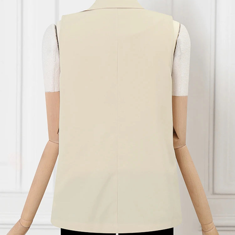 Vintage OL Jacket Casual Lapel Blazer Women Double Breasted Suit Coats Fashion Sleeveless Office Vest Autumn Femme