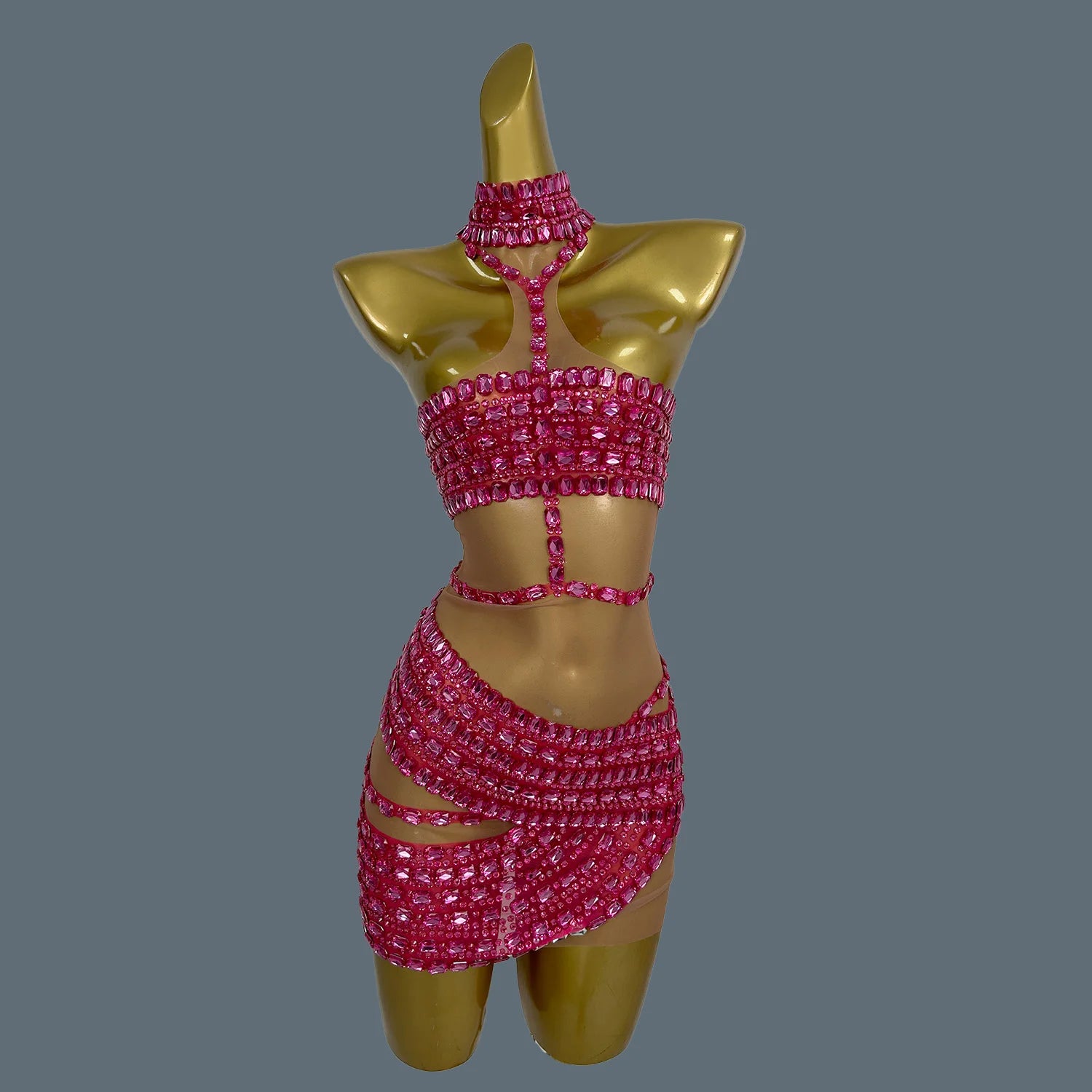 New Silver Rhinestones Sexy Backless Dress Women Birthday Celebrate Outfit Evening Stage Performance Dancer Costume Fangtang