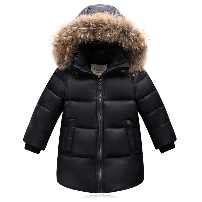 Nature Fur winter down jacket for boys coats girl clothes children's clothing thicken outerwear parka kids 80-160cm Black A