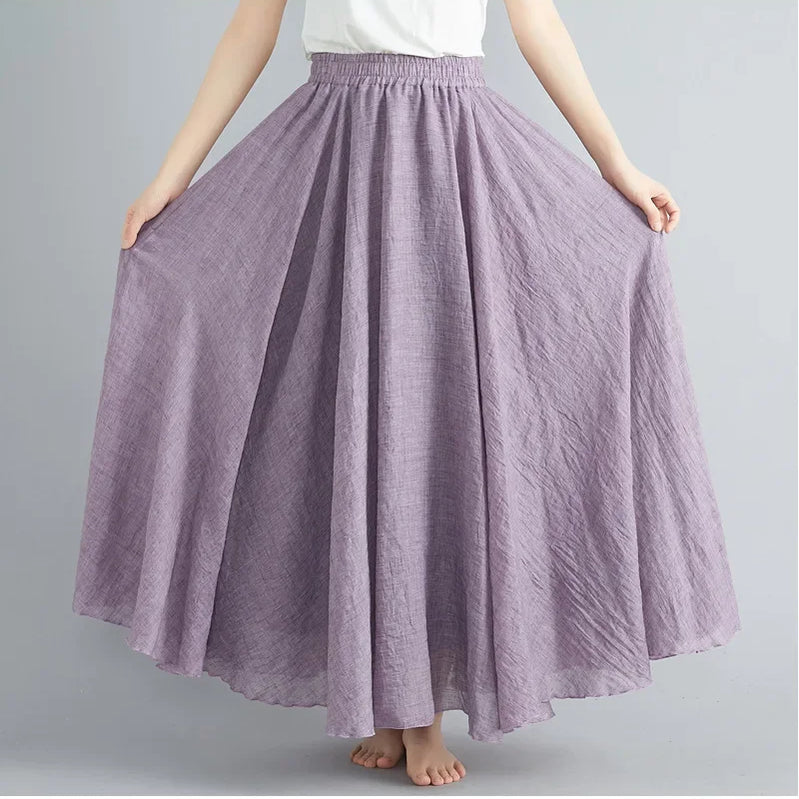 Fashion Cotton Linen Clothes Women Skirts Maxi Y2k Elegant Beach Saia Ropa Mujer Casual Vestido Boho Long Skirt Faldas Harajuku lavender