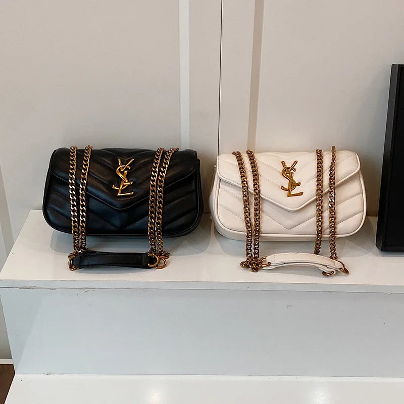 Women Diamond Quilted Chain Bag with Embroidery Luxury Textured Shoulder Crossbody Purse Elegant Vintage Style Versatile Day Bag