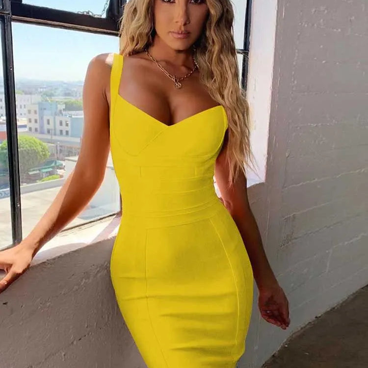 bandage dress summer orange bodycon dresses for women sexy spaghetti royal blue club celebrity party dress birthday outfit Yellow