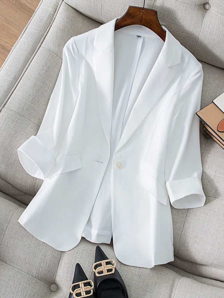 Women's Suit Jacket Suit Jacket Women's Seven-Minute Sleeve Summer New Women Clothing White