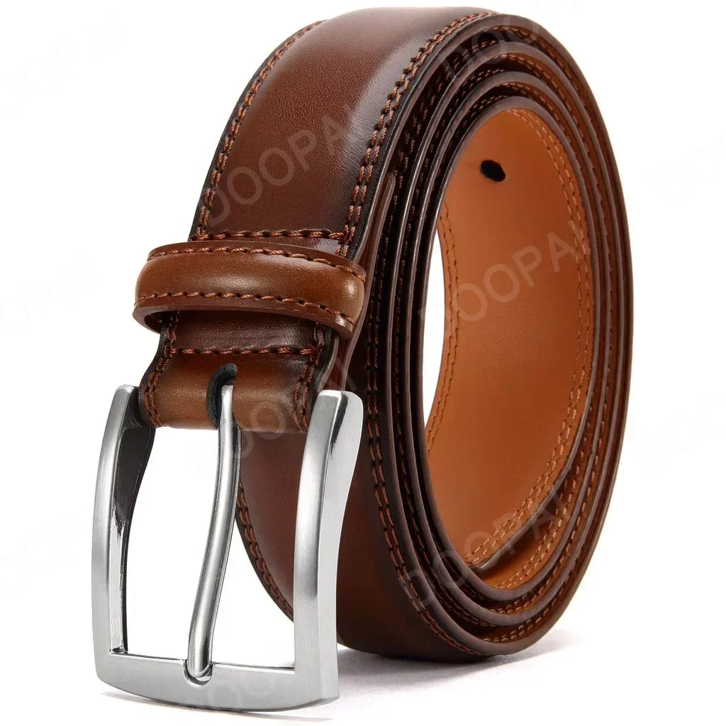 Men Belts High Quality Genuine Leather LONG Large Pin Buckle Metal Automatic Buckle Male Belts Strap Male 35ZK95-BR