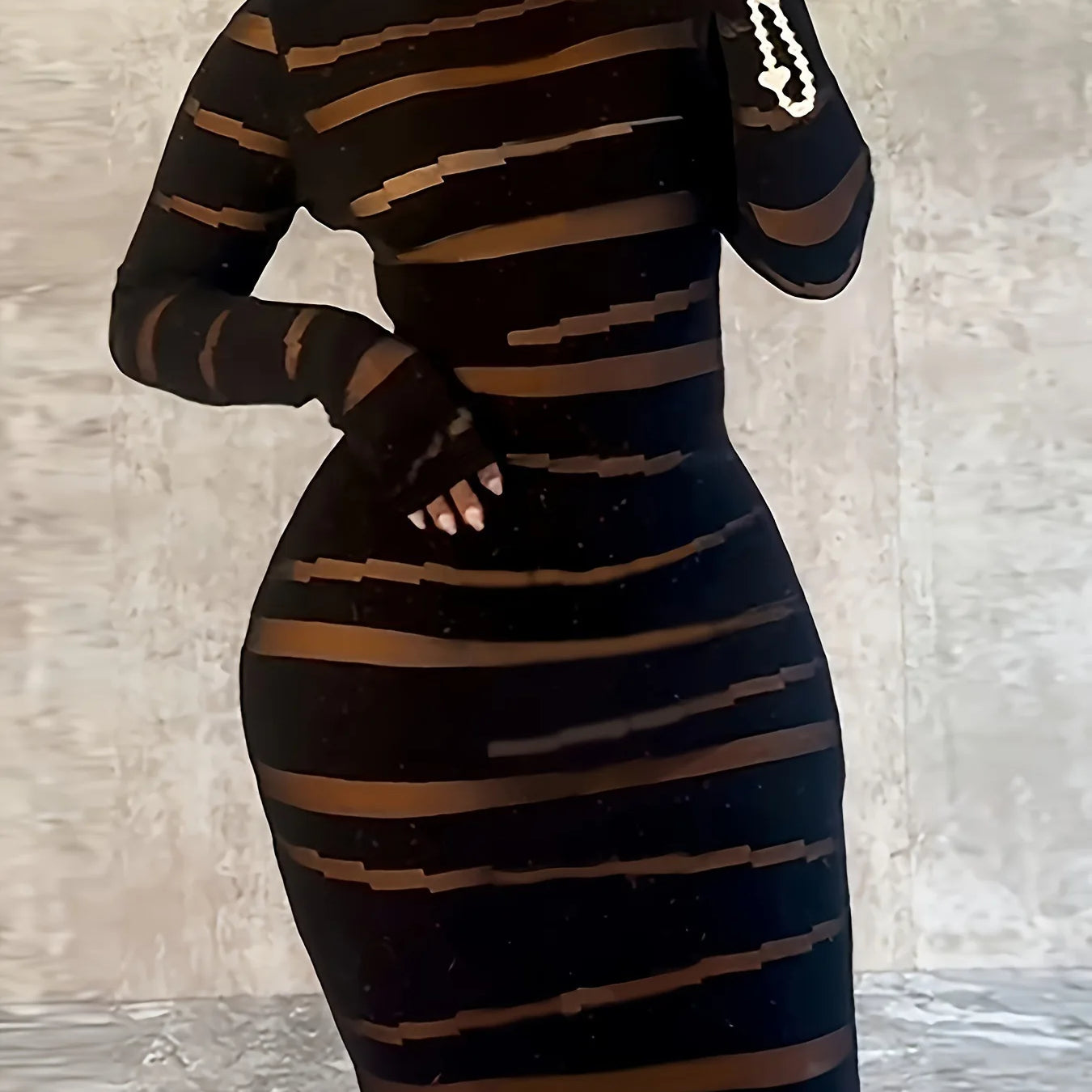 CM.YAYA Plus Size Women Clothing Dress Long Sleeve Striped Print O-neck High Waist  Spring Night Club Streetwear Mini Dresses