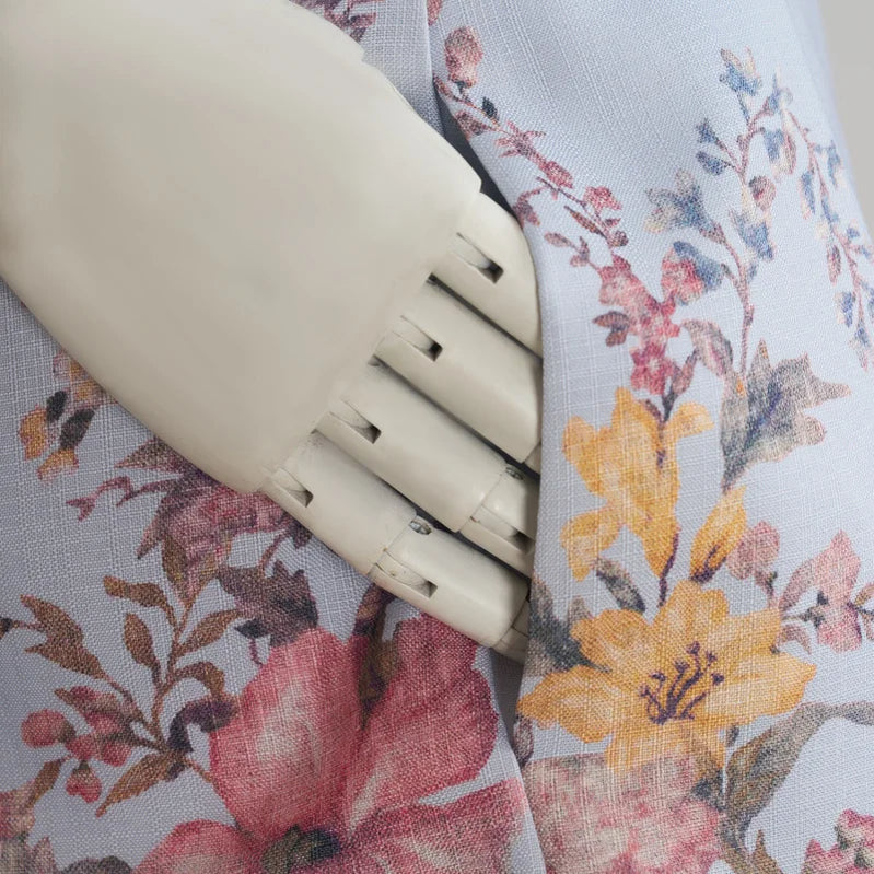 Shot Spot Australian Design Positioning Printing Single-Breasted Cotton and Linen High-End Puff Sleeve Shirt Shorts with Be