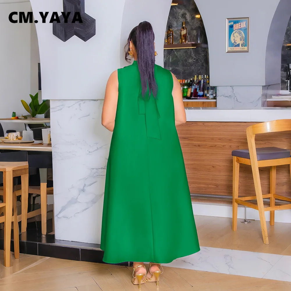 CM.YAYA Elegant Women Sleeveless Loose 3D Flower O-neck Dress 2025 Summer Bodycon African Street Midi Maxi Long Dresses Vestidos