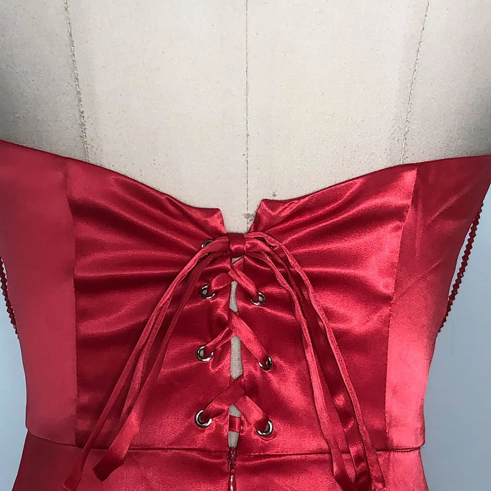 2025 Sexy Women'S Light Luxury Nail Bead Design Tailcoat And Floor Dress Strapless Sleeveless Bodycon Backless Marx Red Dresses