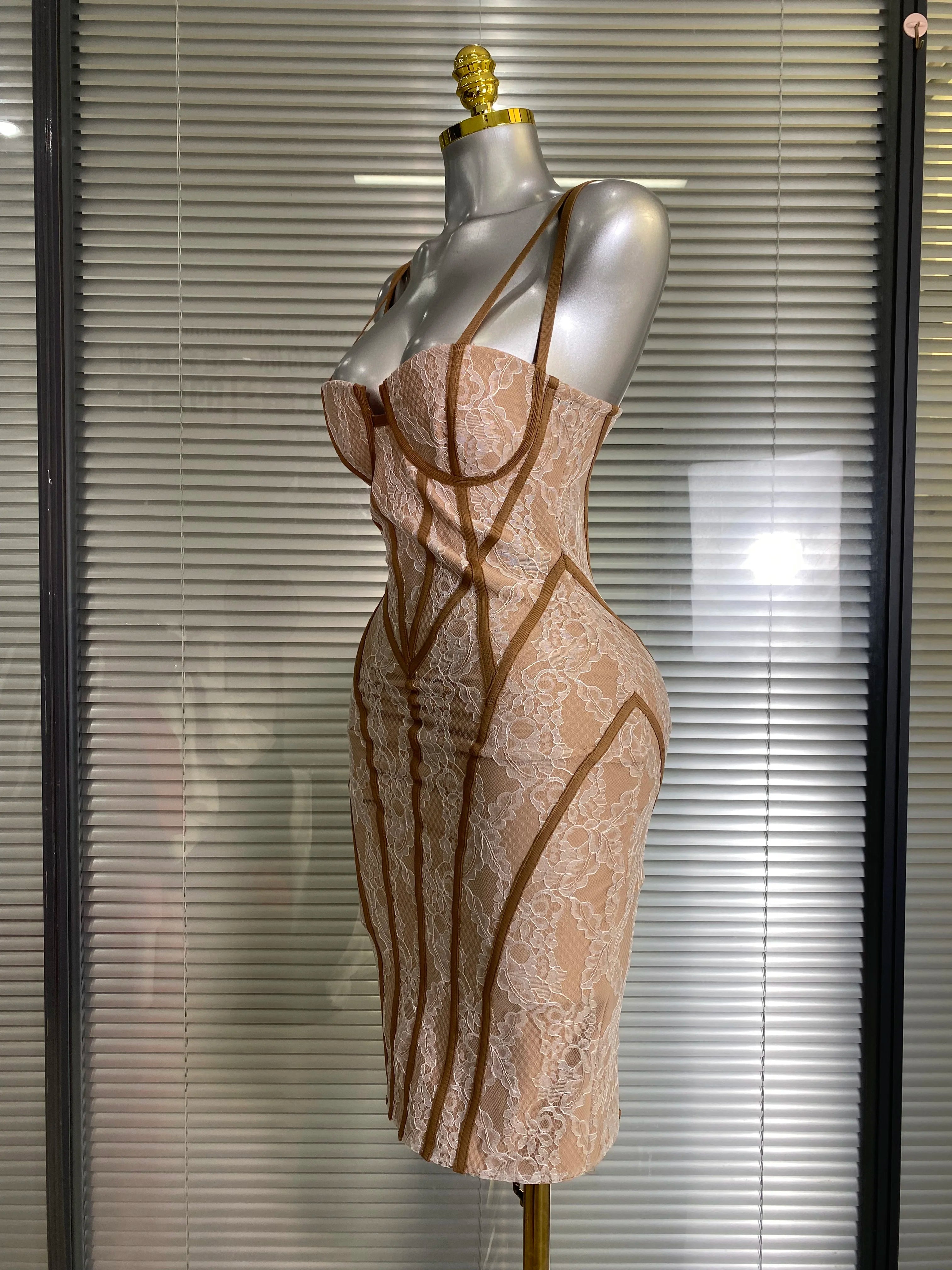 Vestido New INS Sexy Women Lace Midi Bandage Dress Celebrity Elegant High Street Knitted Bodycon Party Dress