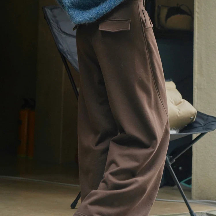 [LANMREM] Vintage Spliced Design Pants For Women High Waist Wideleg Trousers Thicking Warm Clothing Spring New 26D6432