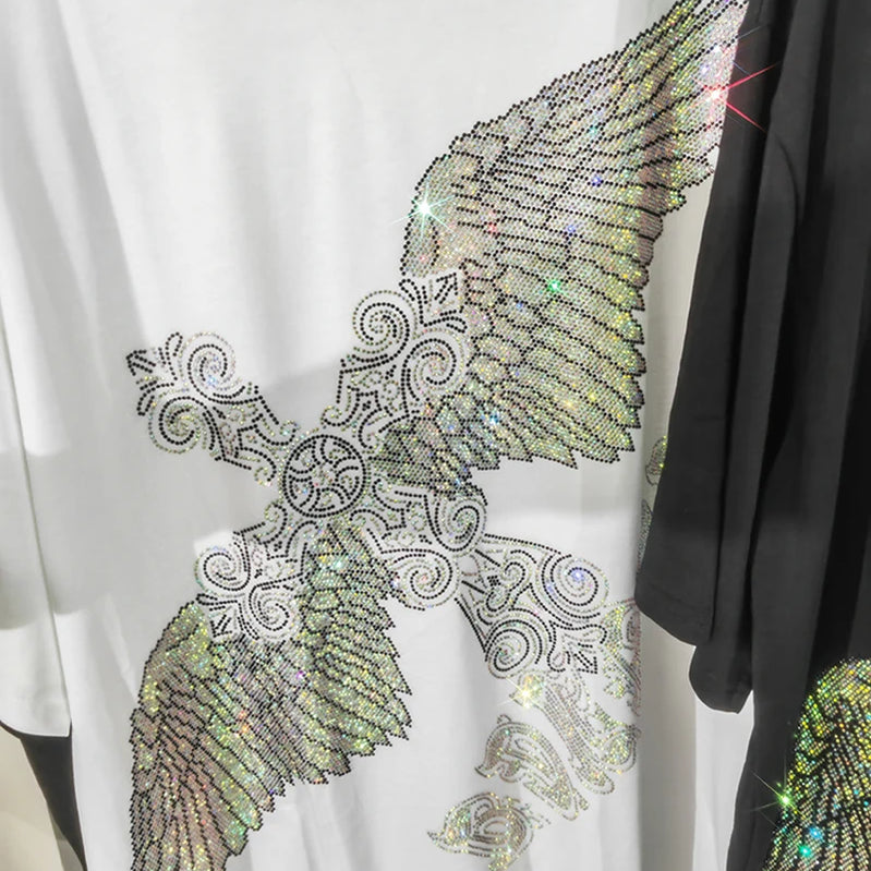 Rhinestone Eagle Luxury Big Size T Shirt Cotton 150KG Plus Size Women Men Brand T-shirt Summer Loose Fit Black Women's Clothing