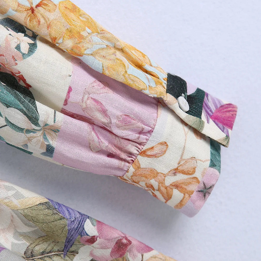 TEELYNN Boho Floral Print Summer Dress for Women Vintage O-neck Long Sleeve Dresses 2022 Beach Wear High Waist Loose Vestidos