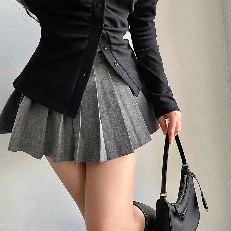 Pleated Skirt with Shorts Women Sexy High Waist Irregular White Black A-line Gyaru Tennis extreme Mini Skirt School Gray