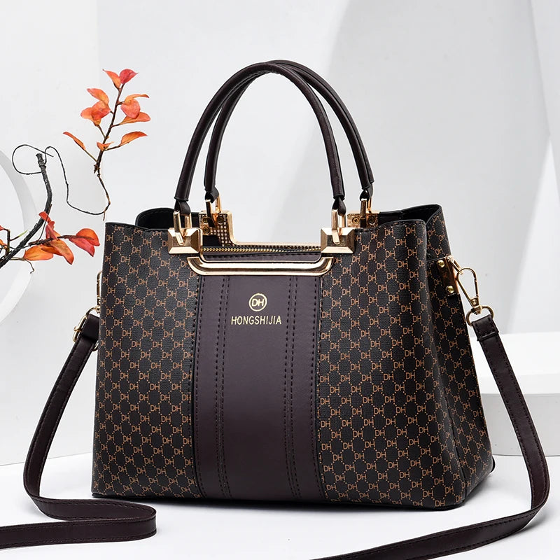 Plaid Pattern Shoulder Bag, Portable Handle Large Capacity Handbag, Detachable Strap Classic Shoulder Bag Coffee