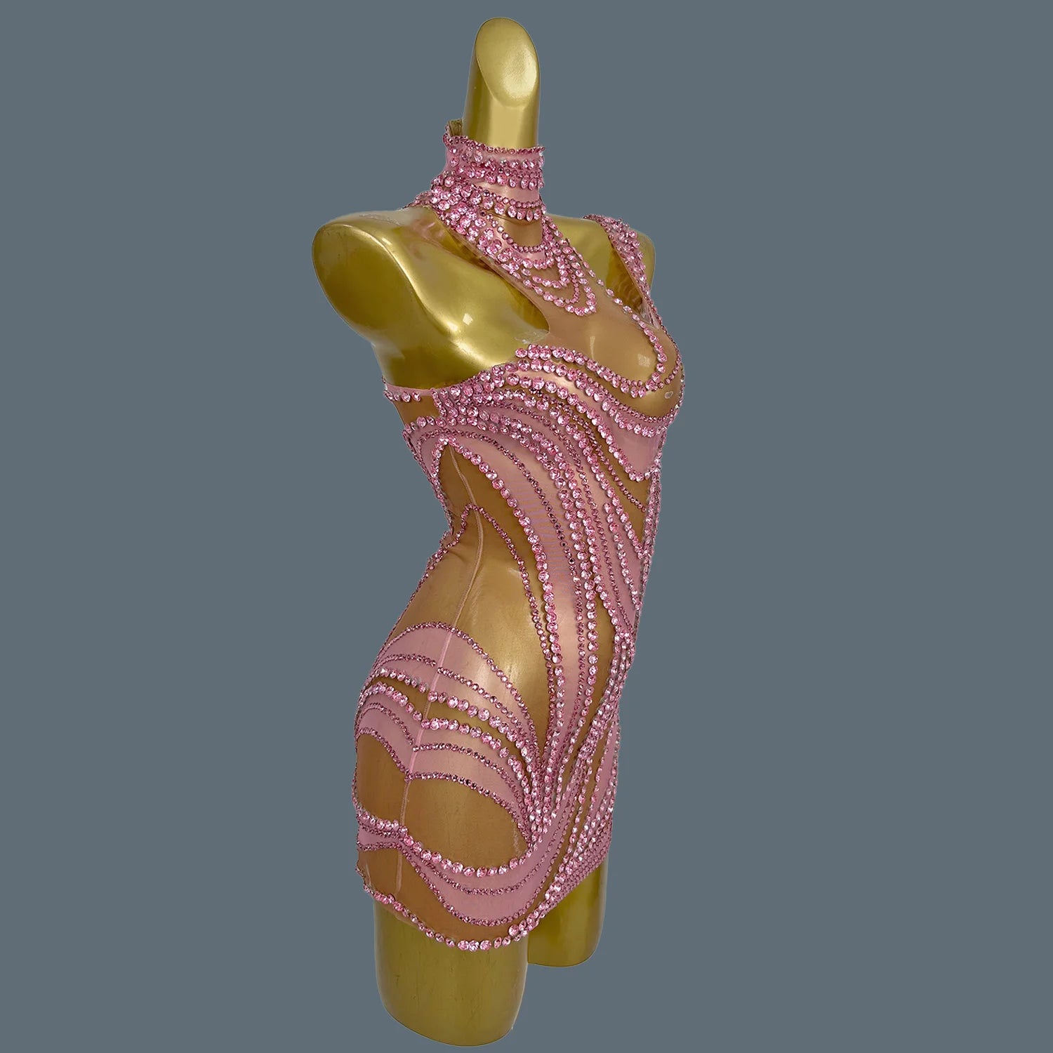 Sparkly Rhinestone Mini Dress Women Sexy Couture Mesh See Through Event Celebrate Birthday Party Dress Photo Shoot Wear Liuzhuan