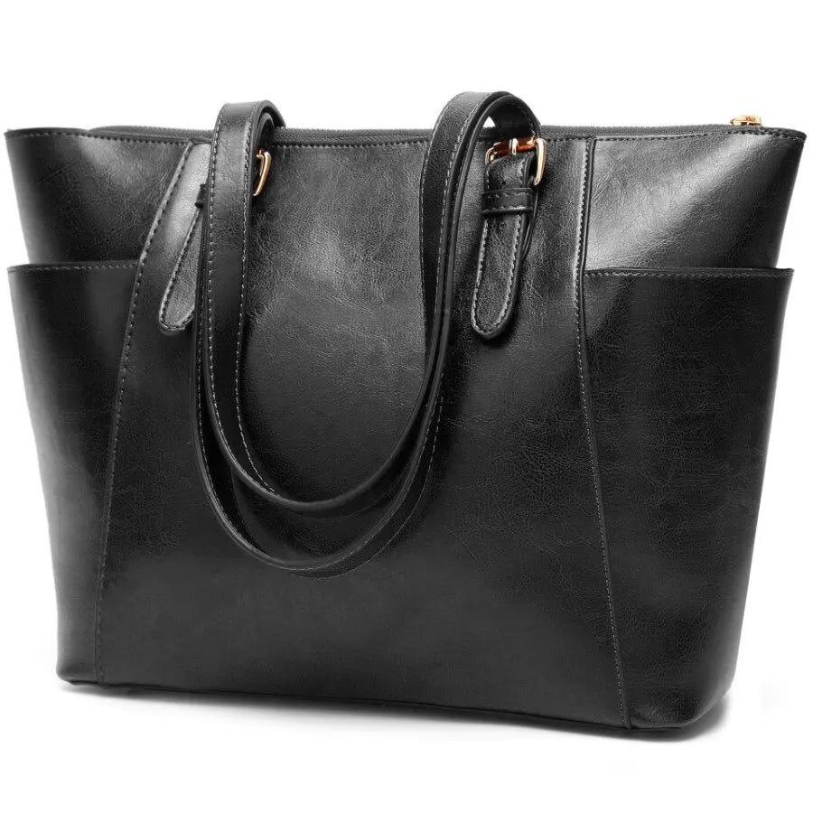 Retro Style Tote Bag Women's Fashion Faux Leather Shoulder Bag Large Zipper Handbag 2023 Fashion Hign Capaciity Handbag SB386-Black