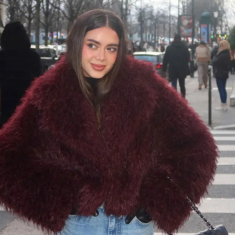 Winter Women's Chic Thermal Furry Faux Fur Coat Fashion Casual Long Sleeve Cardigan Jackets New Female Warm Streetwear ﻿