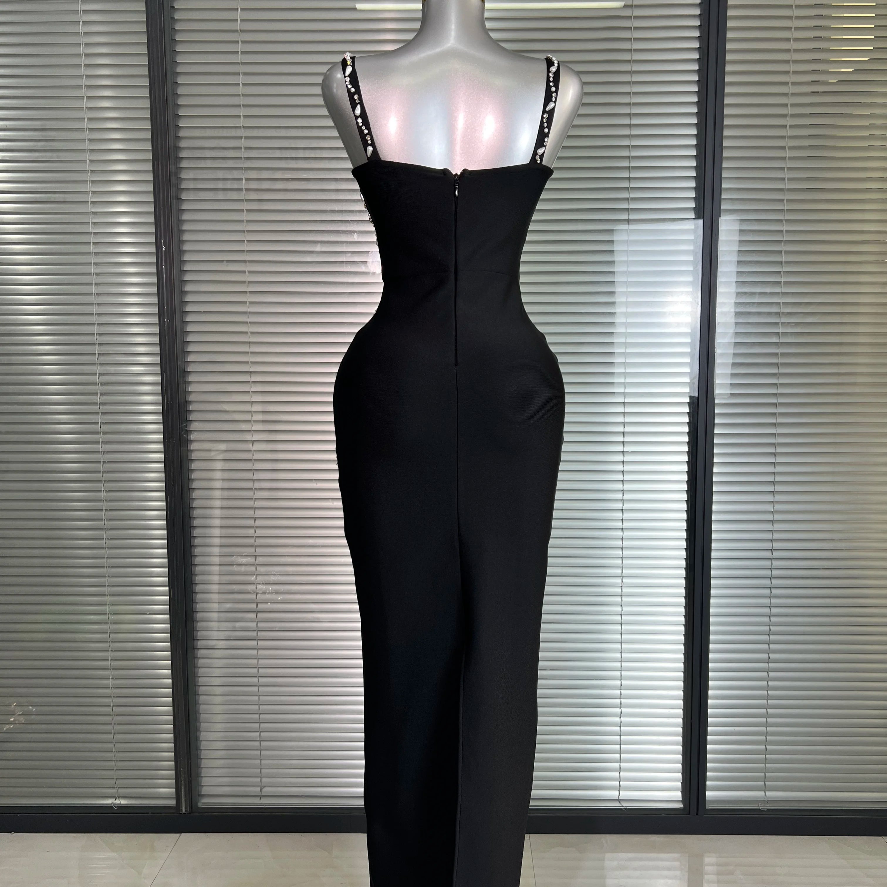 Summer New 2025 Women Black Long Bodycon Bandage Dress Crystal Evening Party Dress Vestido
