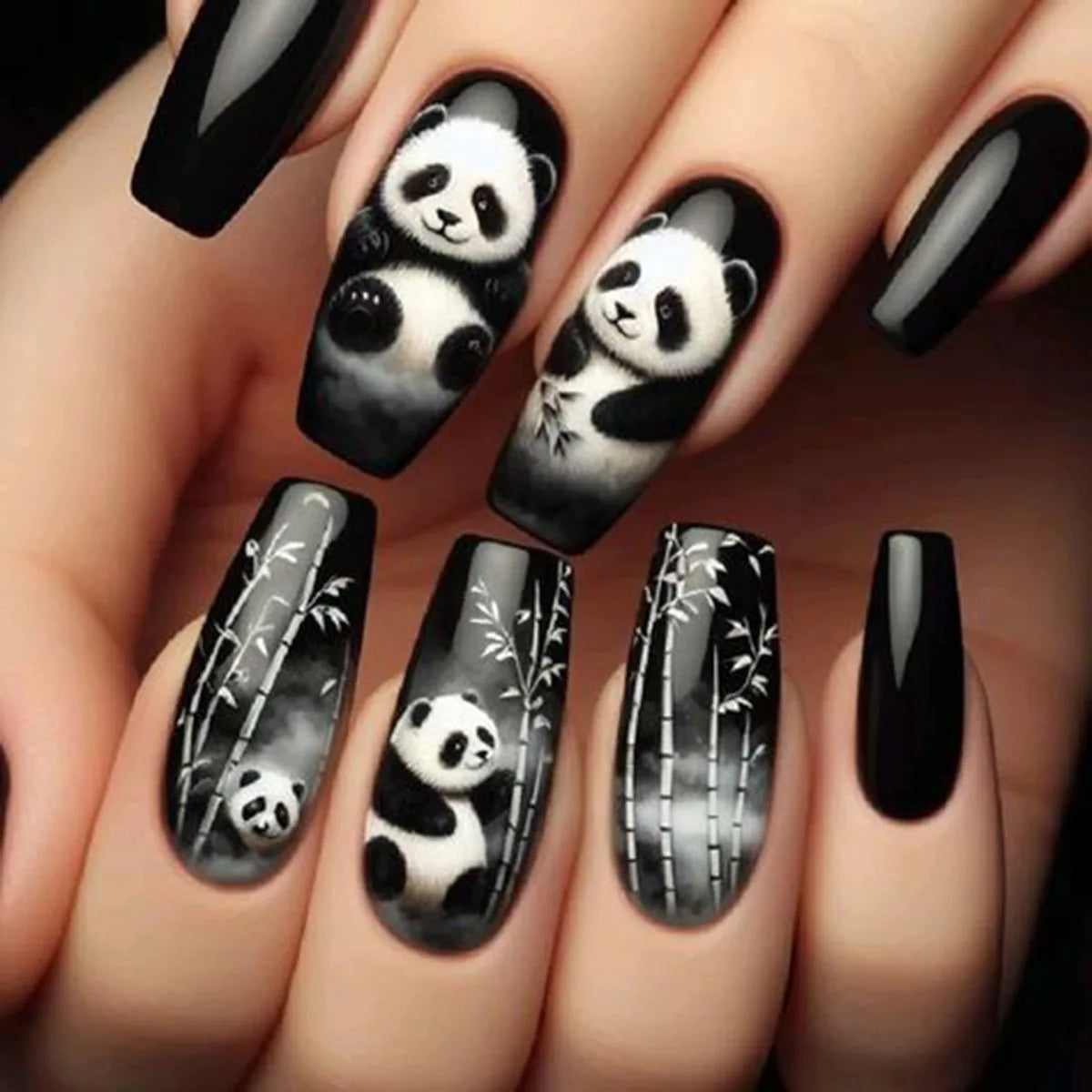 24pcs/set short Medium Long fake nails for women almond square ballet tips cute animals starry eyes Y2K press on false nails