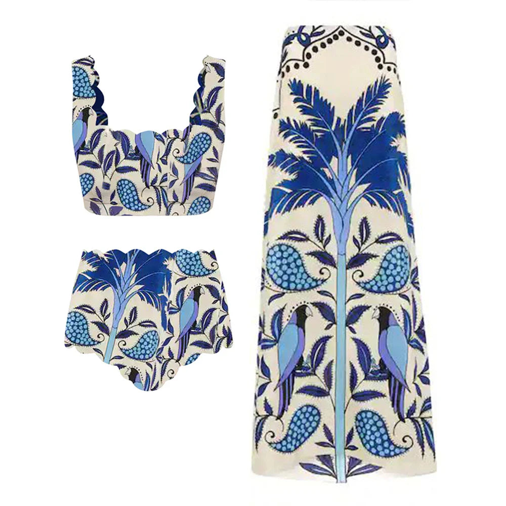 Printed Fashion Swimsuit and Beach Skirt Bikinis Sexy Erotic Suit Fashion Pieces for Slim Fit Luxury Summer Beach Elegance