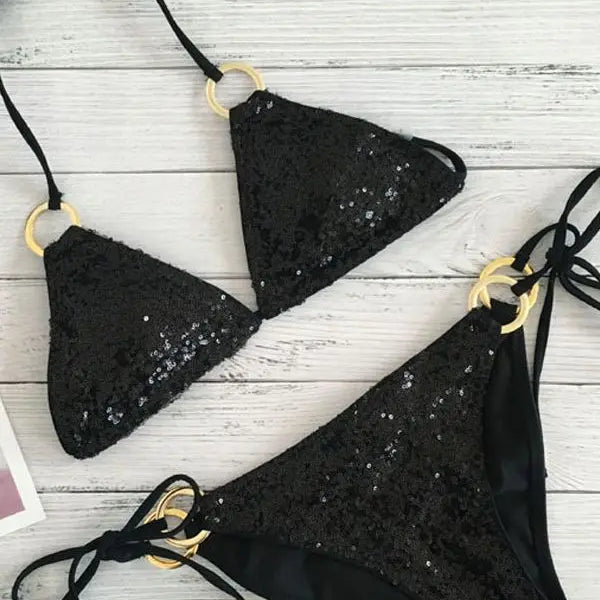 2022 New Sexy Bikinis Sequins Golden Color Women Bandage Bikini Set Push-up Padded Bra Swimsuit Suit Swimwear 2570 2570 NO 3