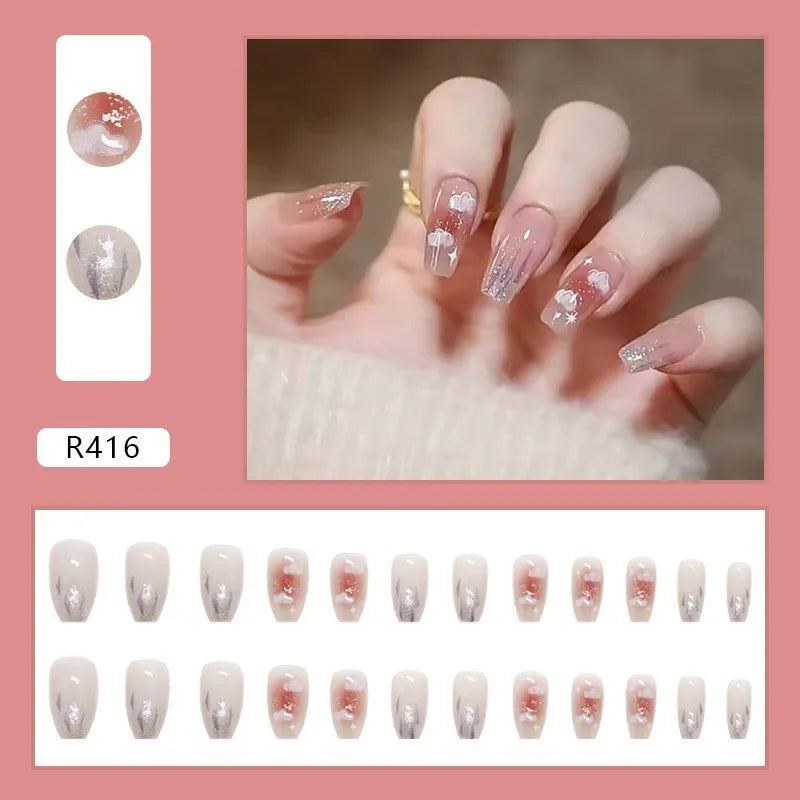 24Pcs/set French Gold Border Nail Elegant&Trendy Wearable Nails for Women Girl New Edition Removable Nail