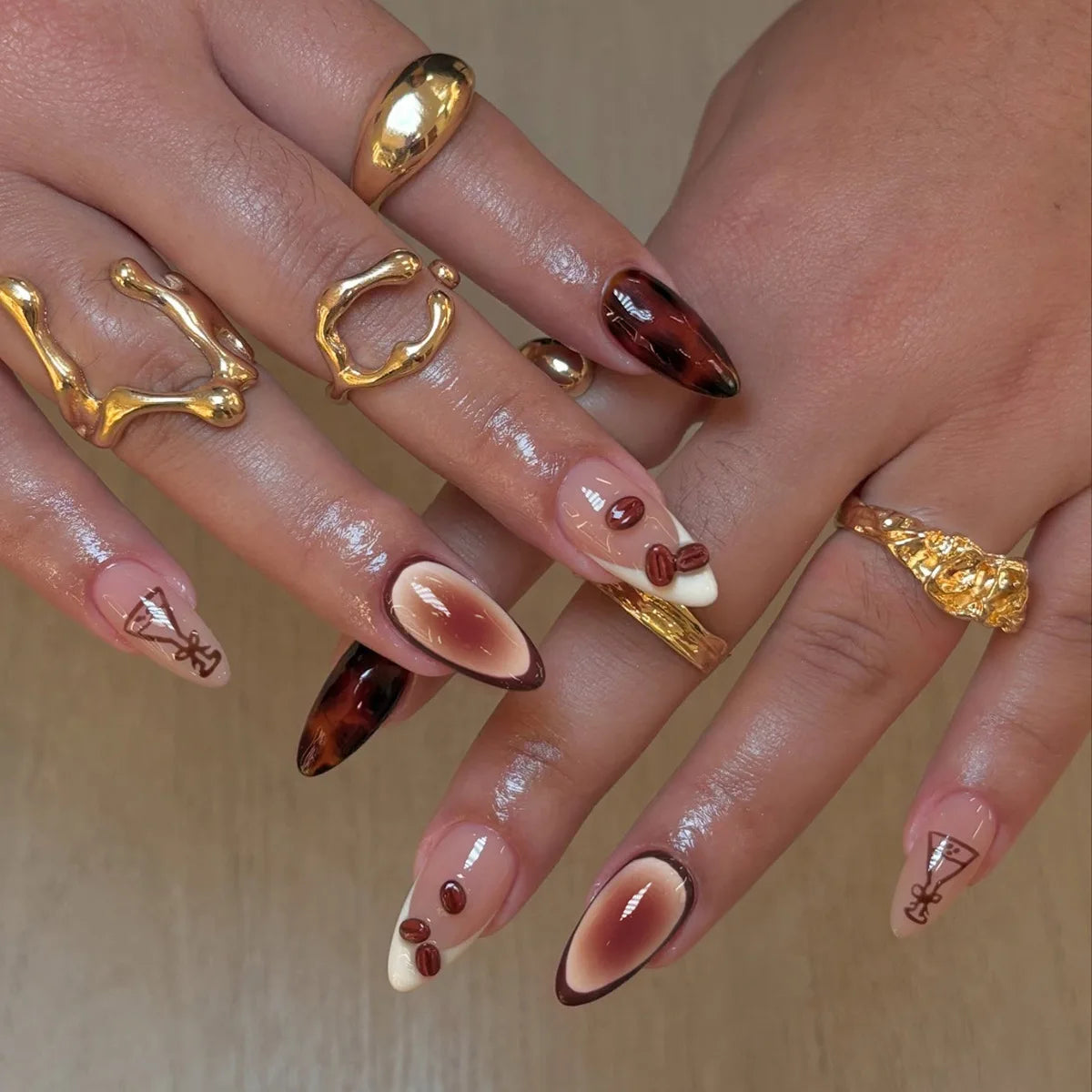 24Pcs Dark Red Leopard Print Pattern Fake Nails Patch Sweet Cool 3D Cherry Press on Nail Lip Print French Almond Nails for Women