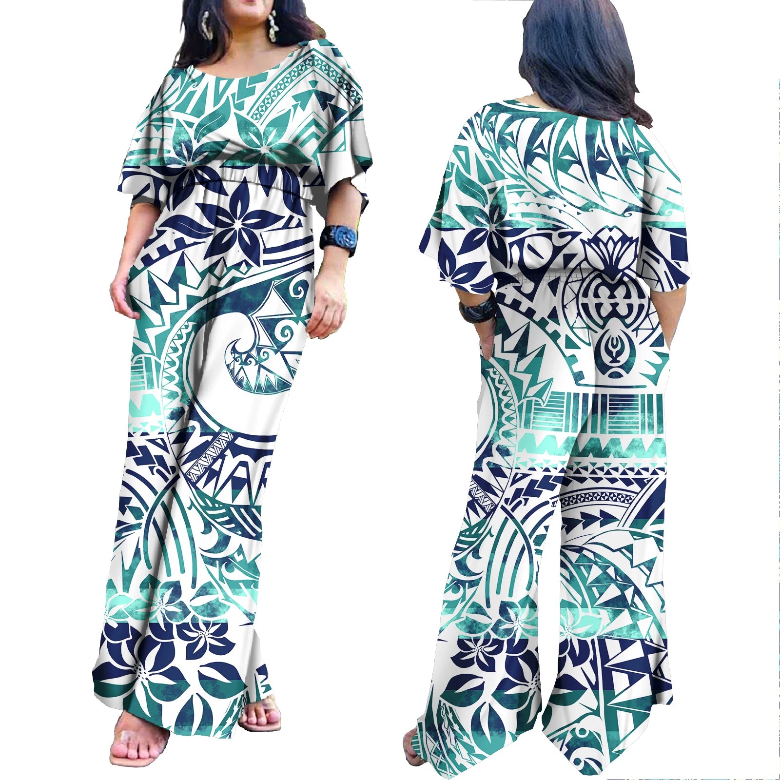 Plus Size Rompers for Women Hawaiian Zipper One Piece Jumpsuit Breathable Romper Polynesian Women Jumpsuit Playsuits