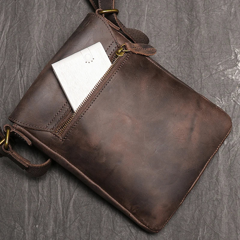Leather Daily Casual Shoulder Bag for Men Small Dark Brown Vintage Messenger Bag Men's New Fashion Design Sling Bags